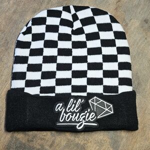 NWT Black Checkered Knit Beanie - Black and White